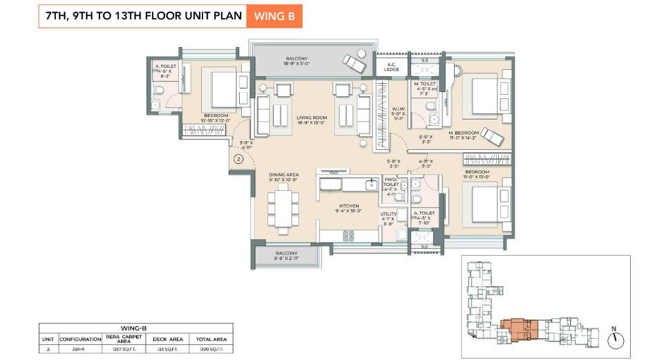 Arkade-Sapphire-FLoor-Plan-3 BHK- 1390 Sqft